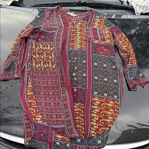 Philosophy Red and Blue Patchwork Long Sleeve Dress